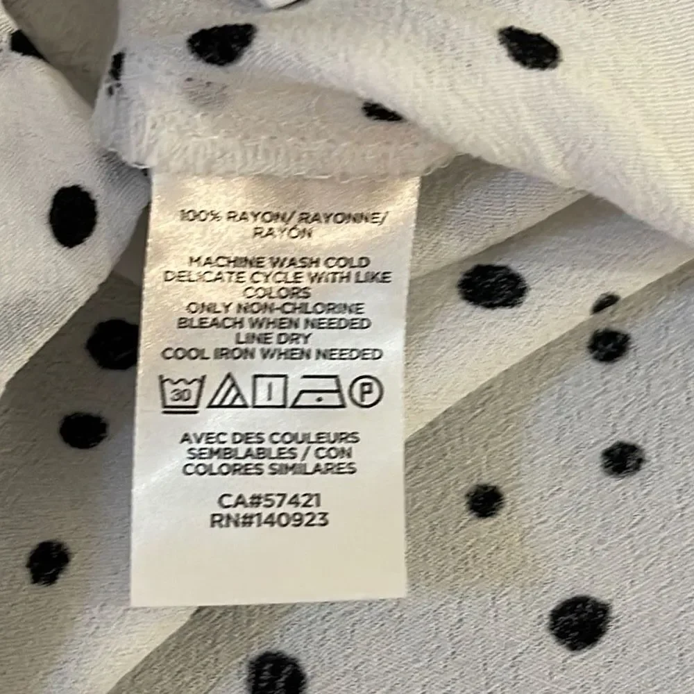 Loft Women's Polka Dots Blouse‎ Balloon Half Sleeve Top Rayon White Petite MP